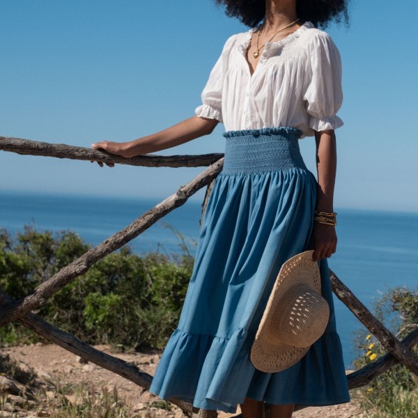 Sullivan Women's Skirt Chambray with Swedish Blue Hand Smocking